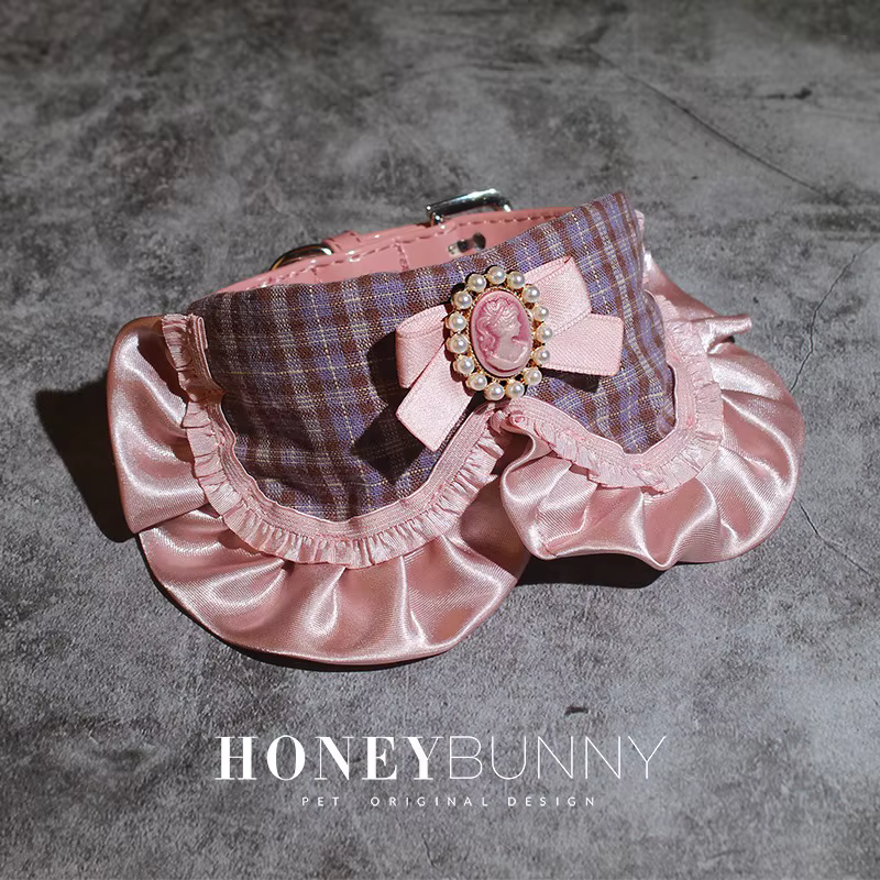 Collier et laisse pour chien style Princesse Française, avec nœud perlé et bavoir en dentelle, pour 