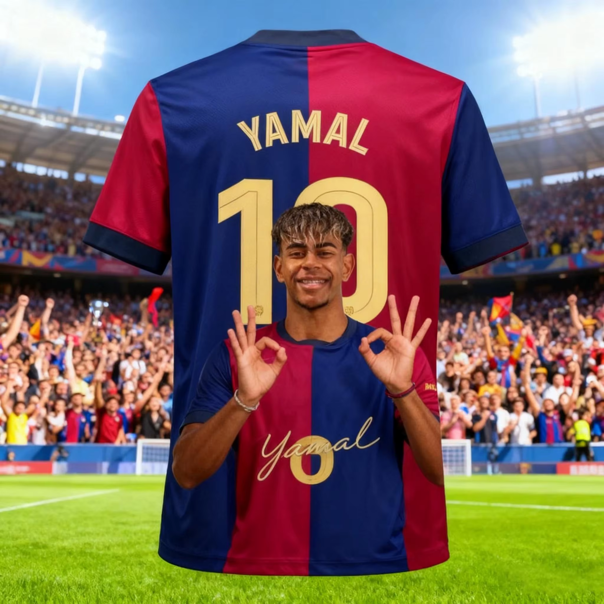Maillot du FC Barcelone – T-shirt de football Blaugrana avec portrait et signature de joueur, idéal