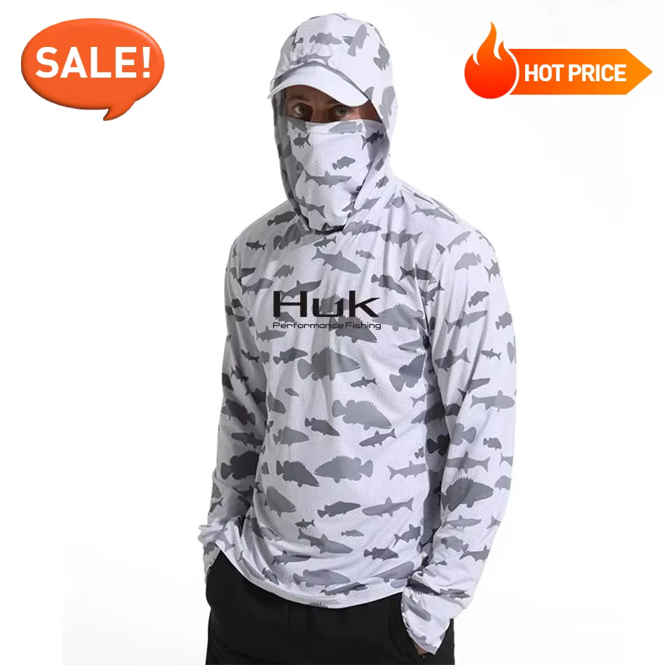Huk personnalisé hommes UPF 50 + Protection solaire chemises à capuche à manches longues léger SPF e