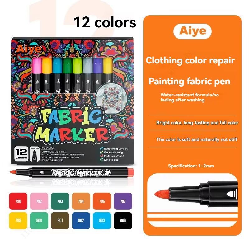 Ensemble de stylos marqueurs pour tissu, 12/24/36 couleurs, peinture indélébile et permanente pour t