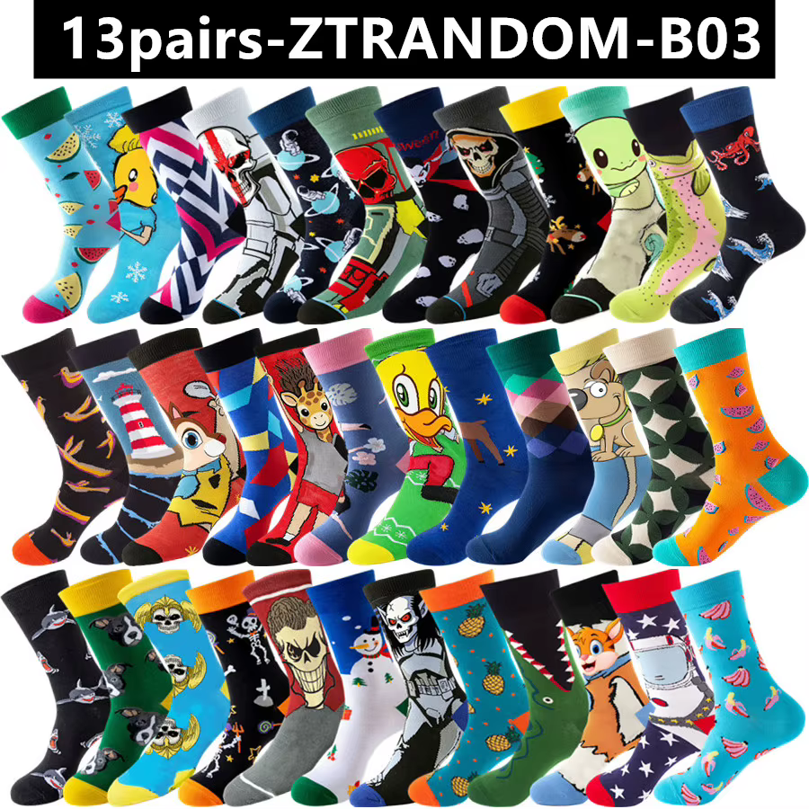 13 paires de chaussettes de rue tendance Hip Hop Anime pour hommes et femmes, chaussettes amusantes 