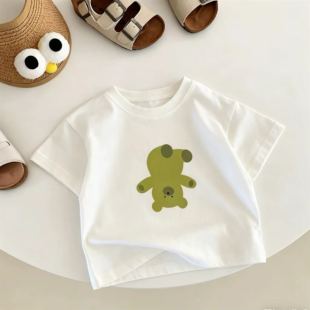 T-shirt imprimé dessin animé à manches courtes en pur coton, vêtements d'été simples et polyvalents,