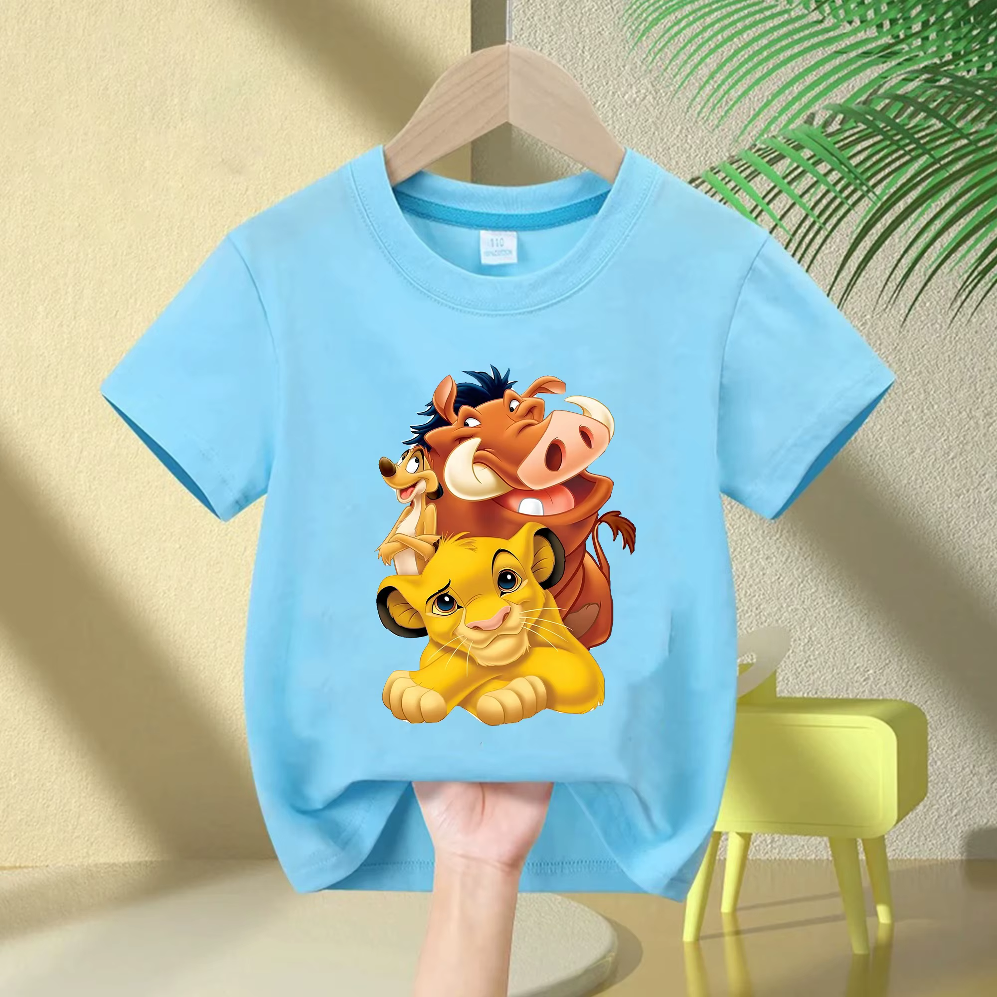 T-shirt pour enfants Le Roi Lion - Simba, Timon & Pumbaa, imprimé mignon, haut d'été en coton à manc