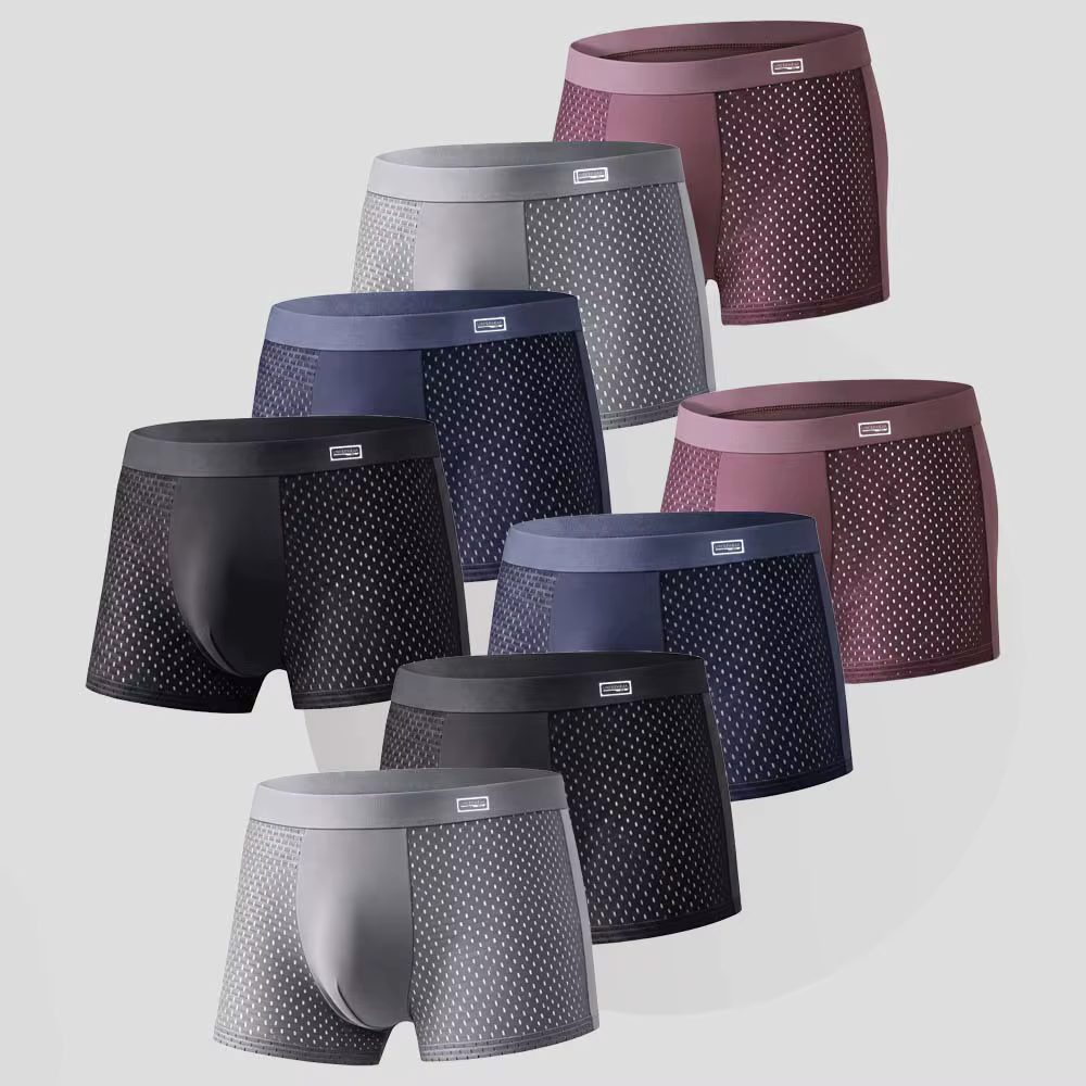 Lot de 8 Caleçons pour Homme en Bambou, Sous-vêtements Respirants en Maille, Boxers à Coupe 3D avec 