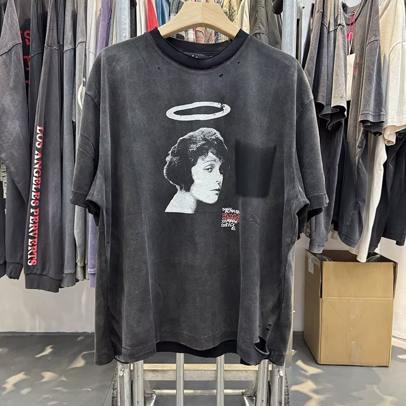 T-shirt déchiré rétro de haute qualité, imprimé TALMADGE, style américain, t-shirts graphiques