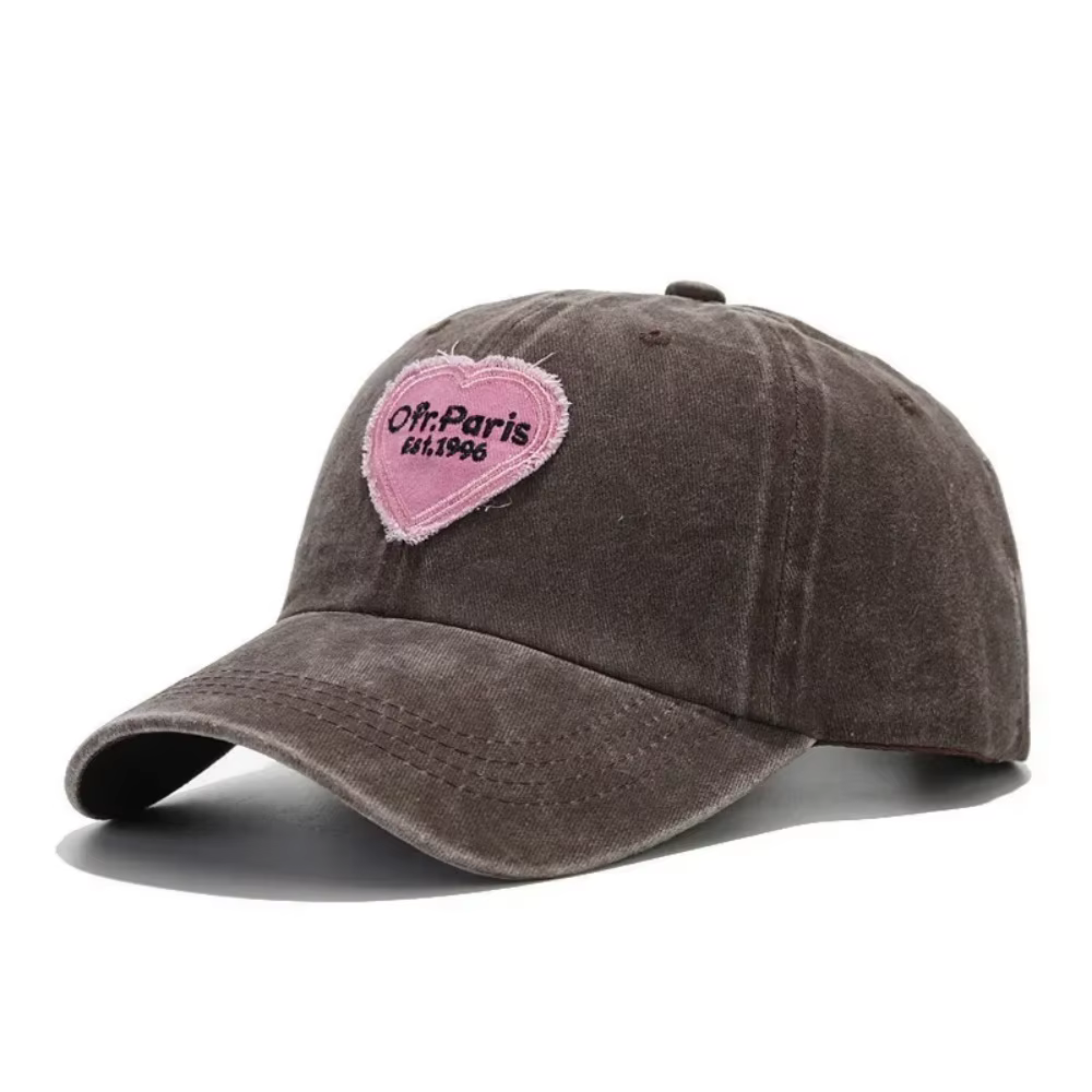Casquette de baseball brodée avec motif cœur pour femme, en coton lavé, réglable, style snapback, pr