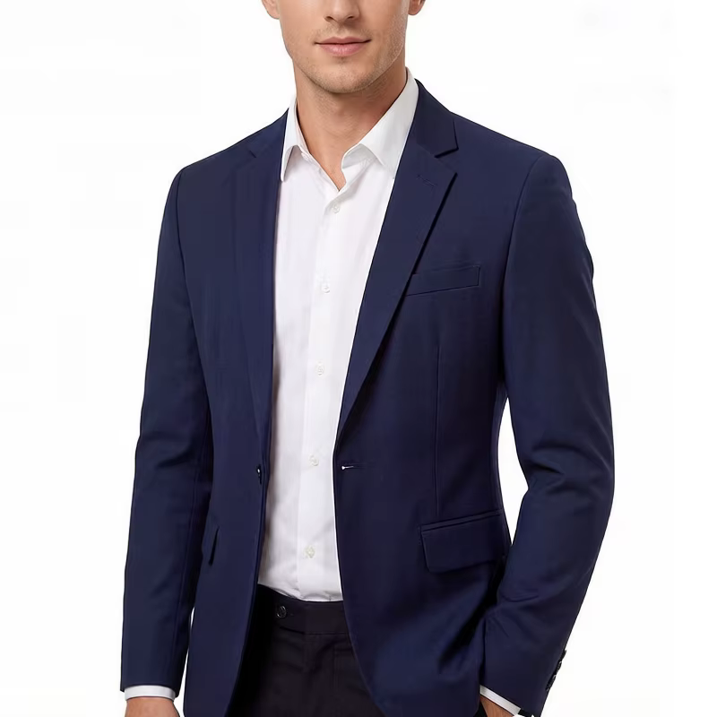 Blazer décontracté classique pour homme, veste de costume légère à deux boutons, couleur unie, style