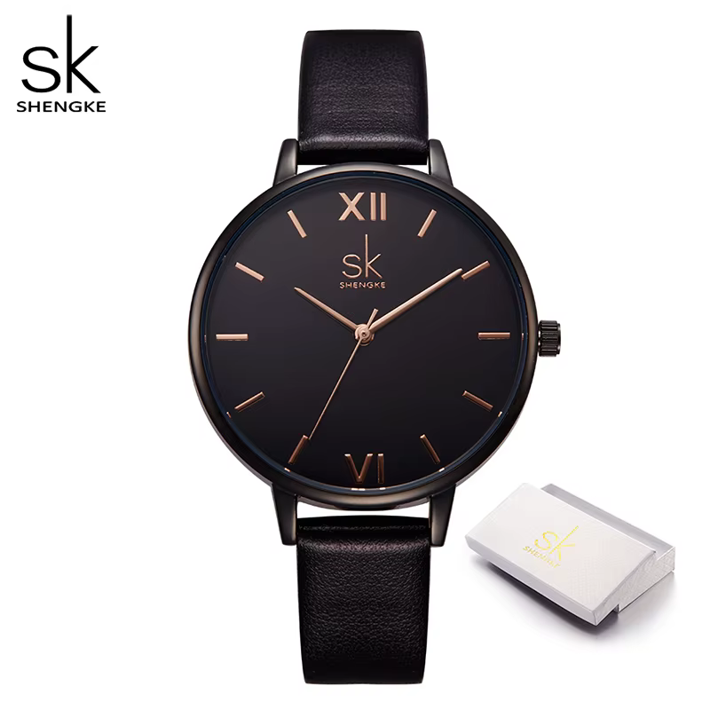 Shengke SK-Montres-bracelets à quartz en cuir pour femmes, montres de marque supérieure, design de l