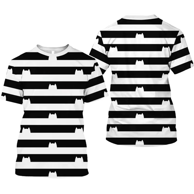Rayé arc-en-ciel chat imprimé T-shirt enfants cadeau d'anniversaire mode conception drôle à manches 