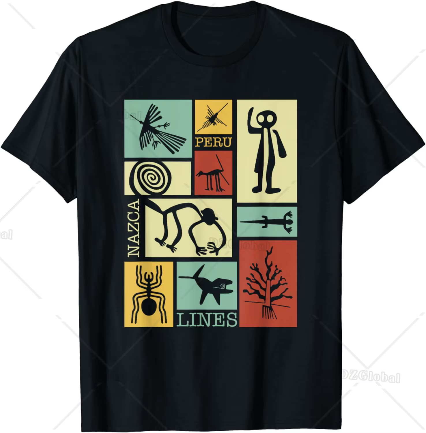 T-shirt rétro pour femme, Lignes de Nazca, Géoglyphe du Pérou, Monkey AstronsomSpider, Vêtements de 