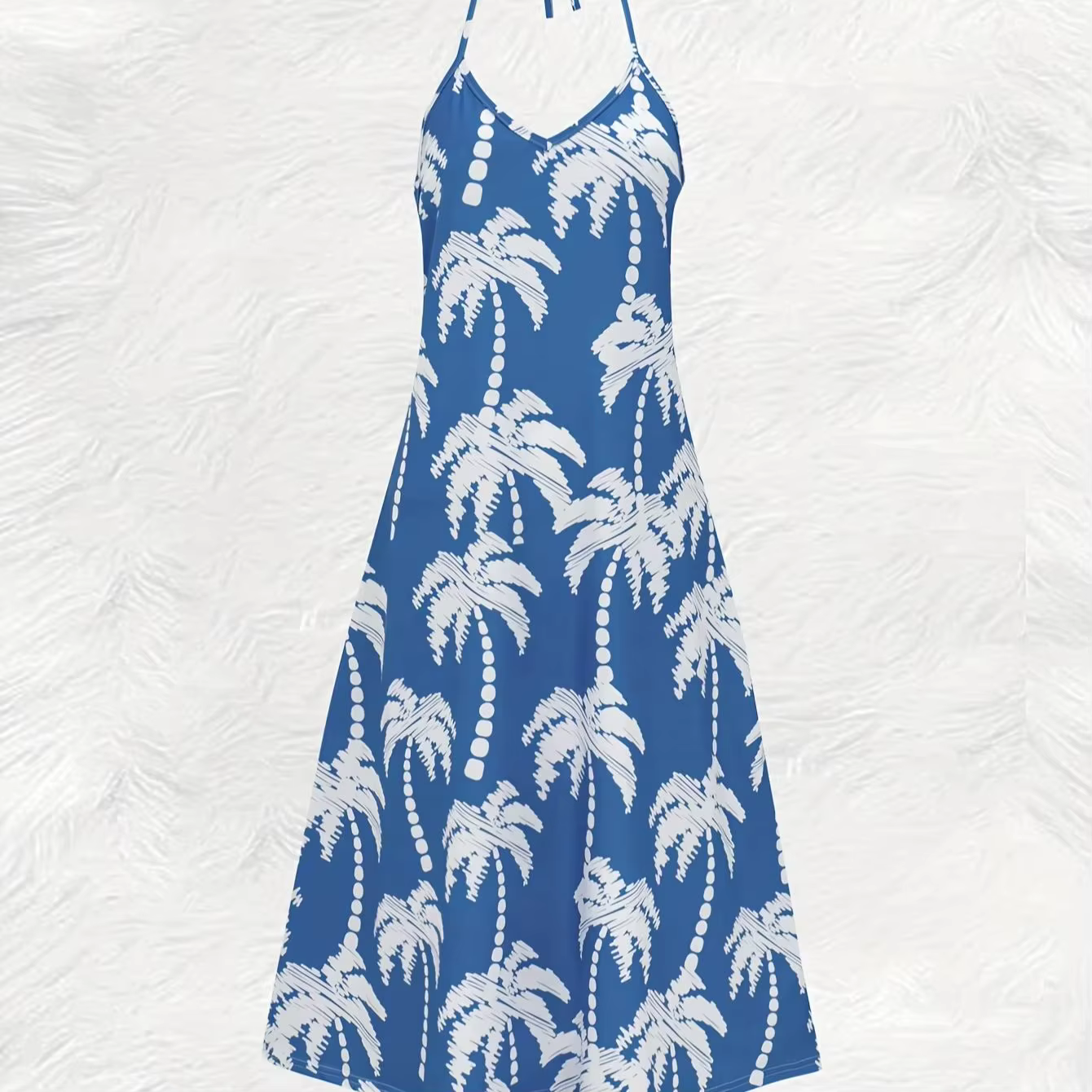 Robe longue sans manches à imprimé palmiers bleus pour femme, design imprimé