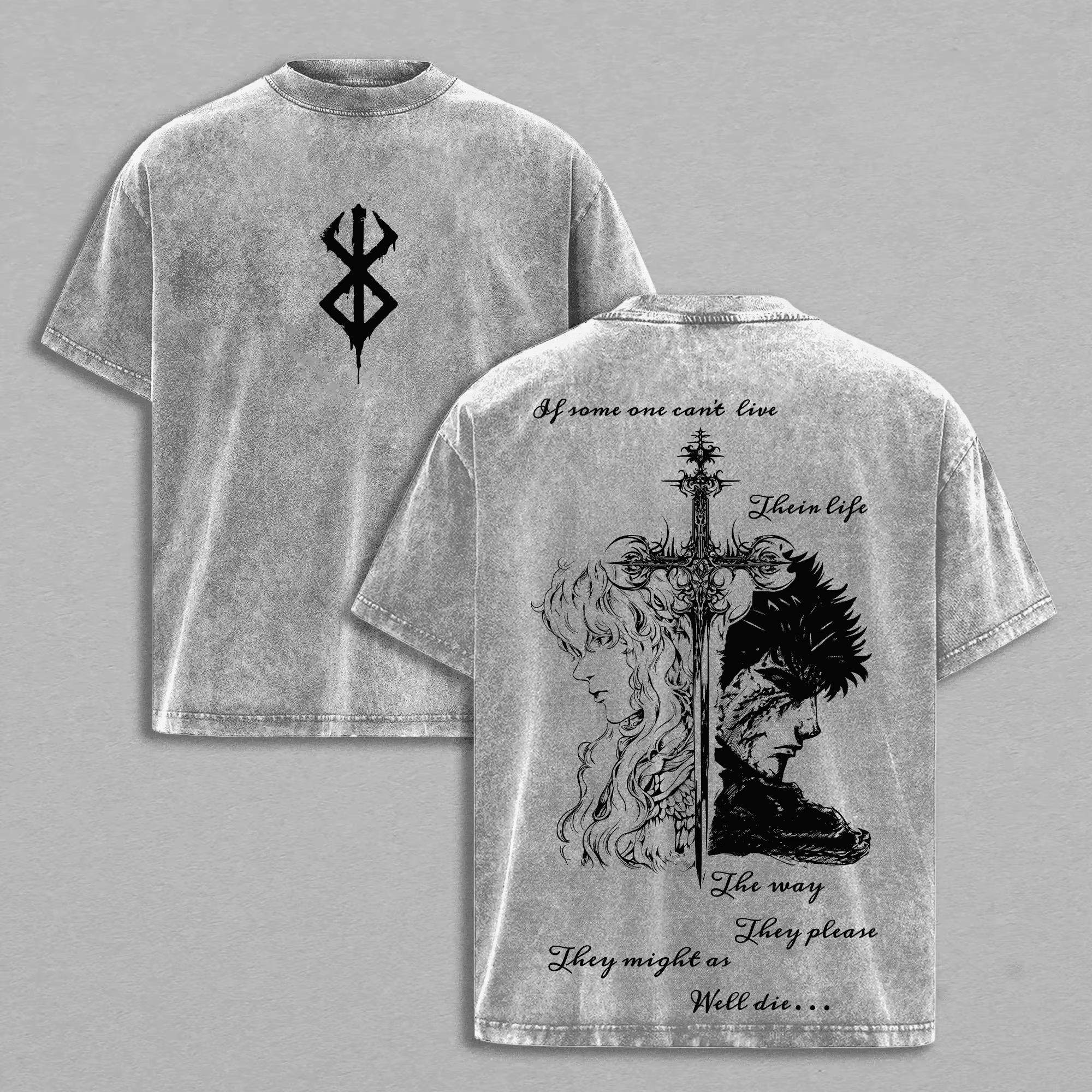 T-shirt Guts Berserk Griffith Anime Vintage Lavé Oversize pour Homme – Vêtement Décontracté d'Été à 