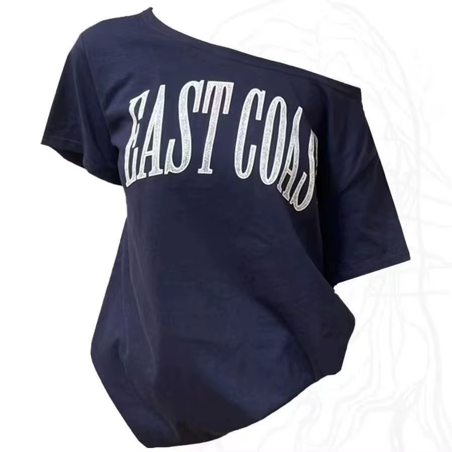 T-Shirt à épaules dénudées pour femme, Style coréen, graphique sarcelle, Extra Long, doux, lavable, 