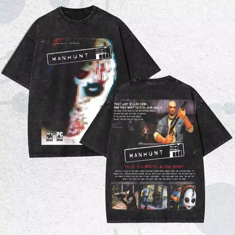 T-shirt Manhunt PS2_ T-shirt de jeu d'horreur rétro Y2K en pur coton, coupe ample, unisexe, mode déc
