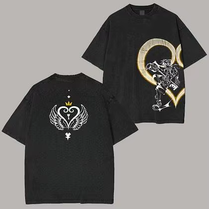 T-shirt délavé Kingdom Hearts, nouveau modèle 2026, vêtement de style personnalisé, collection toute