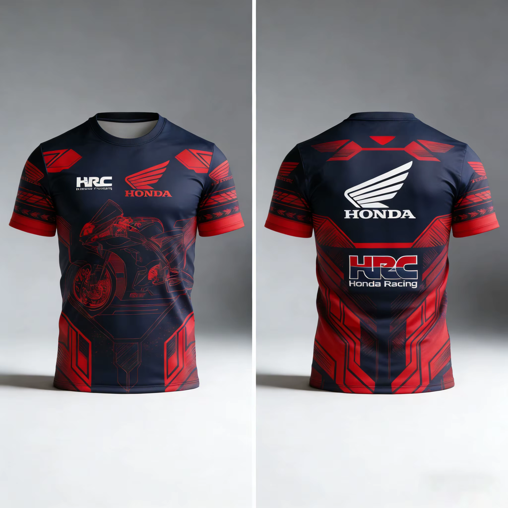 Hrc Honda Racing T-shirt pour homme, impression 3D, rouge et bleu, vêtements périphériques pour équi