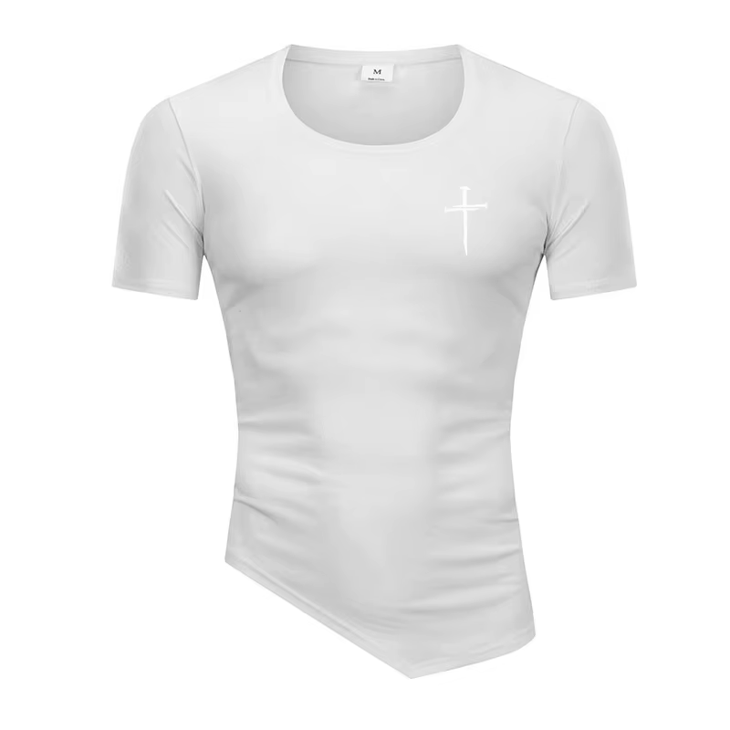 Chemise ajustée à manches courtes à imprimé croisé personnalisé pour hommes, course à pied, Sport, F