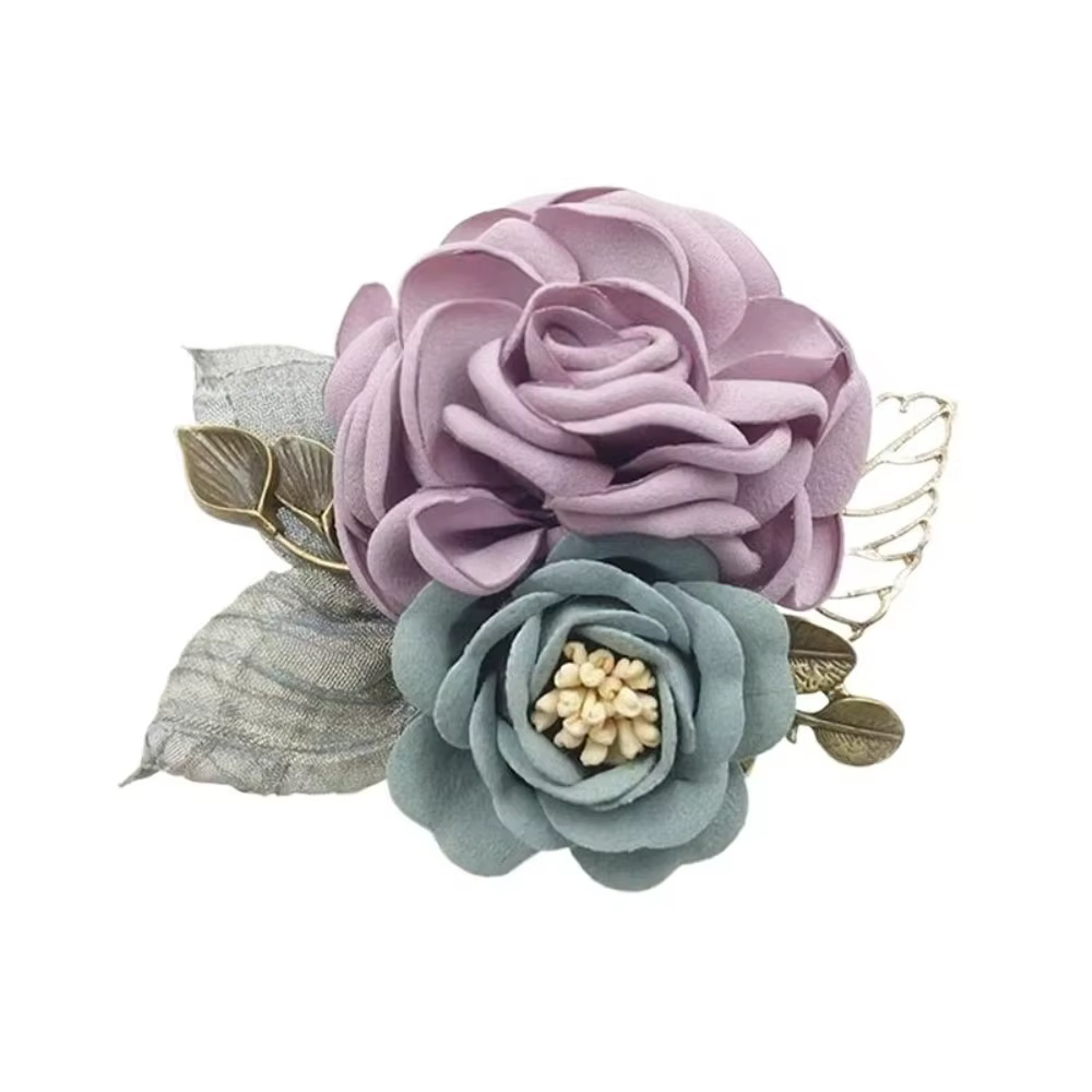 Broche élégante de luxe en forme de rose, grande broche florale double usage, corsage en tissu fait 