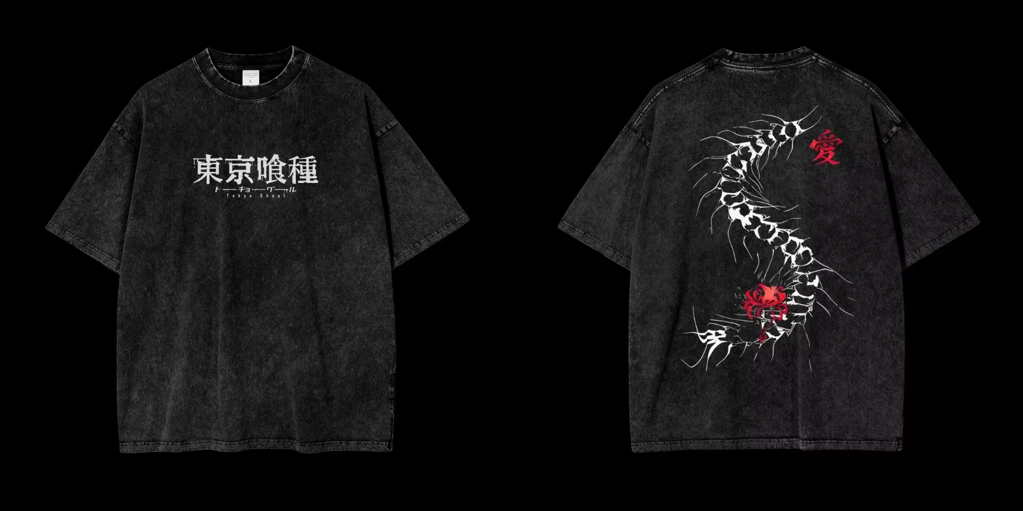 Harajuku Street T-shirt homme Anime Tokyo Ghoul Kaneki Ken mille-pattes Vintage coton lavé T-shirt é