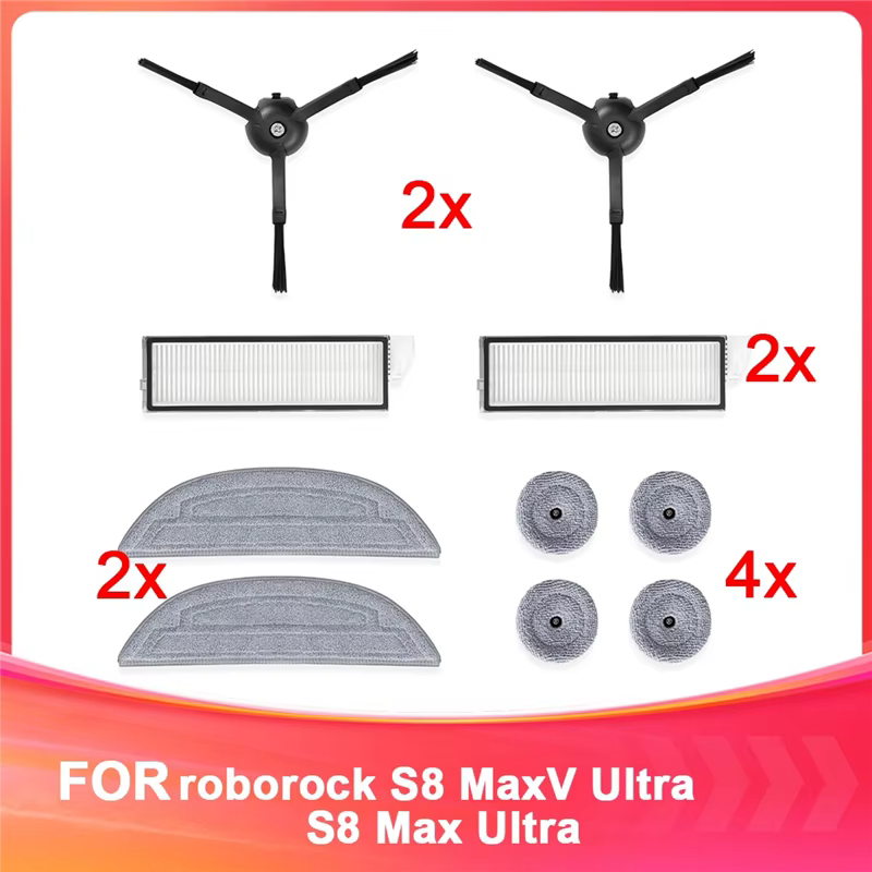 Kit d'accessoires A69e pour Roborock S8 Maxv Ultra & S8 Max Ultra: brosses latérales, filtres, chiff