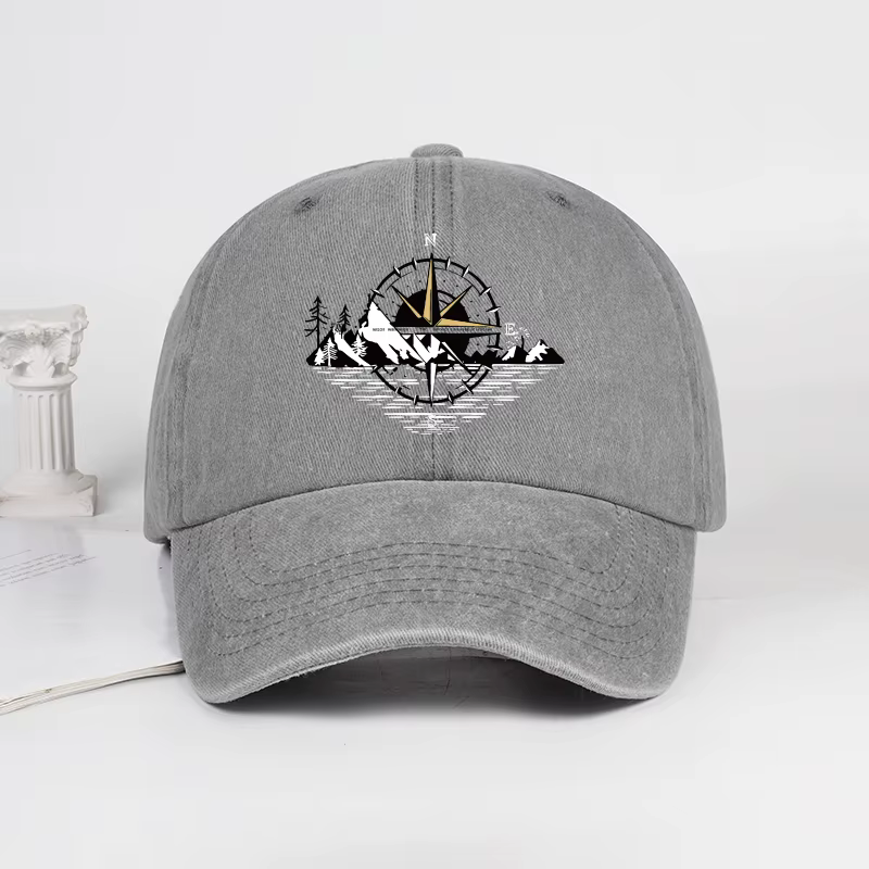 Casquette de baseball unisexe réglable avec imprimé montagne et effet délavé, style vintage, pour la