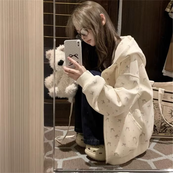 Veste sweat-shirt à capuche florale pour femmes, vêtements d'automne, Cardigan avec fermeture éclair
