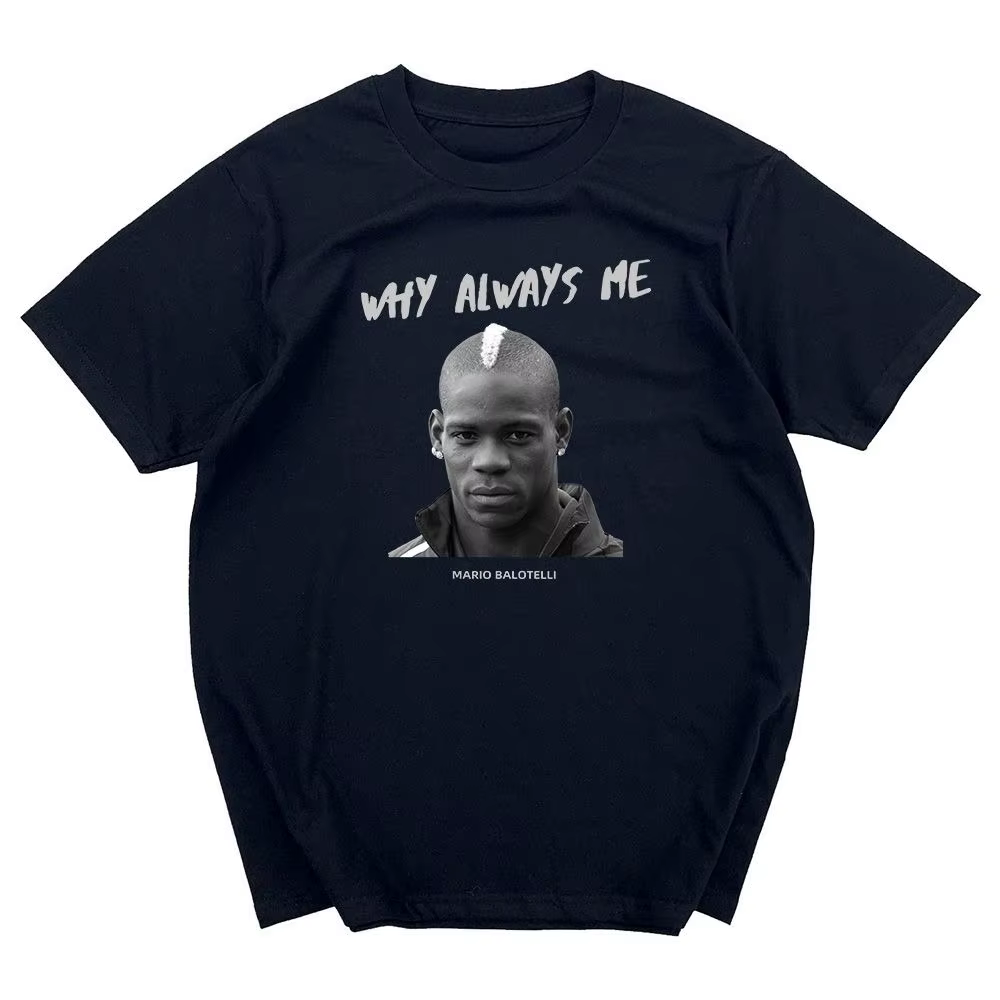 T-shirt d'été pour hommes Mario Balotelli avec impression de portrait et inscription « Why Always Me