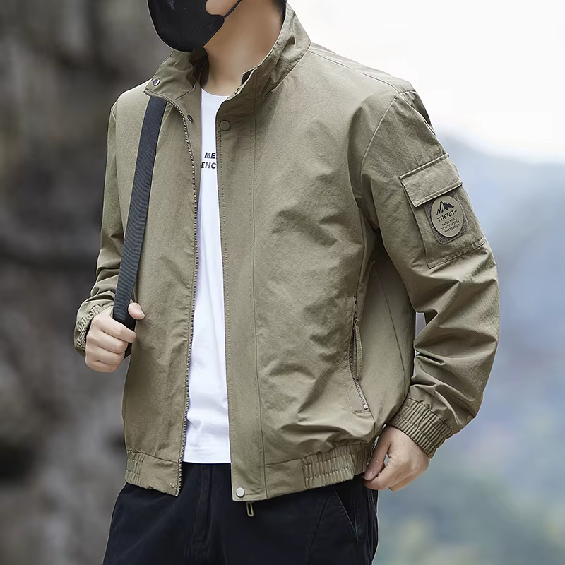 Veste cargo décontractée pour homme à col montant, style combinaison de vol, coupe-vent fin pour le 