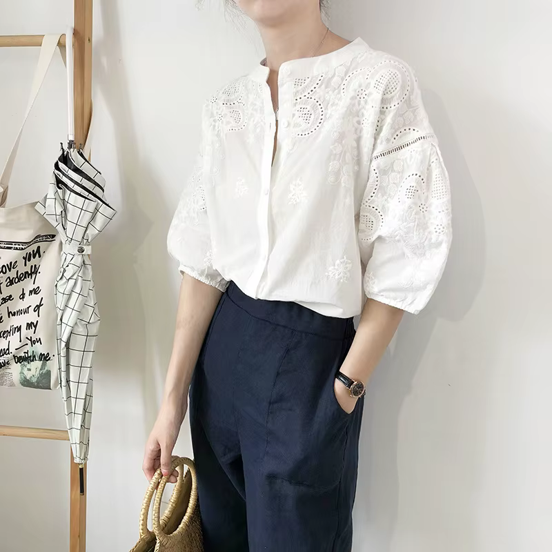 TEELYNN blanc coton broderie florale Blouse chemises pour haut pour femme chemise Vintage Blouses ét