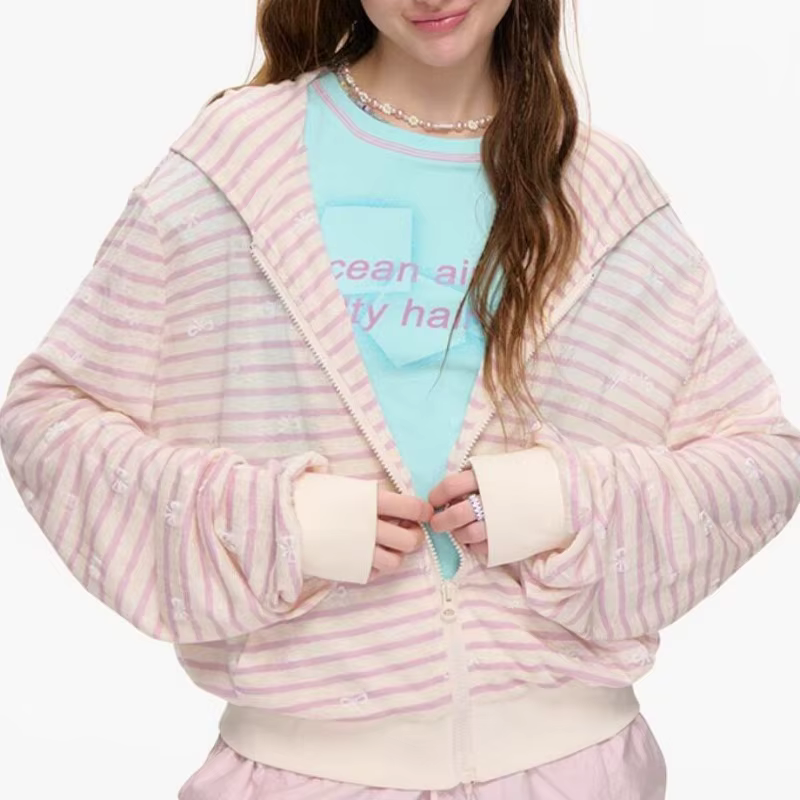 Sweat-shirt zippé décontracté style universitaire, coupe ample, rétro américain, polyvalent, avec nœ