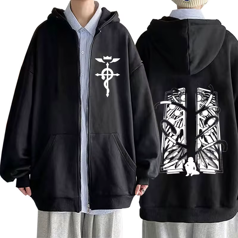 Sweat à capuche zippé Anime Fullmetal Alchemist Edward Elric pour hommes et femmes, vêtement décontr