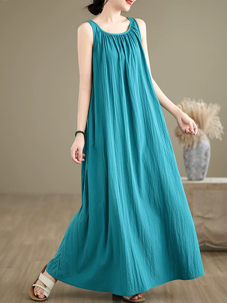 Robe longue d'été décontractée et élégante sans manches grande taille vintage pour femme – Nouveauté
