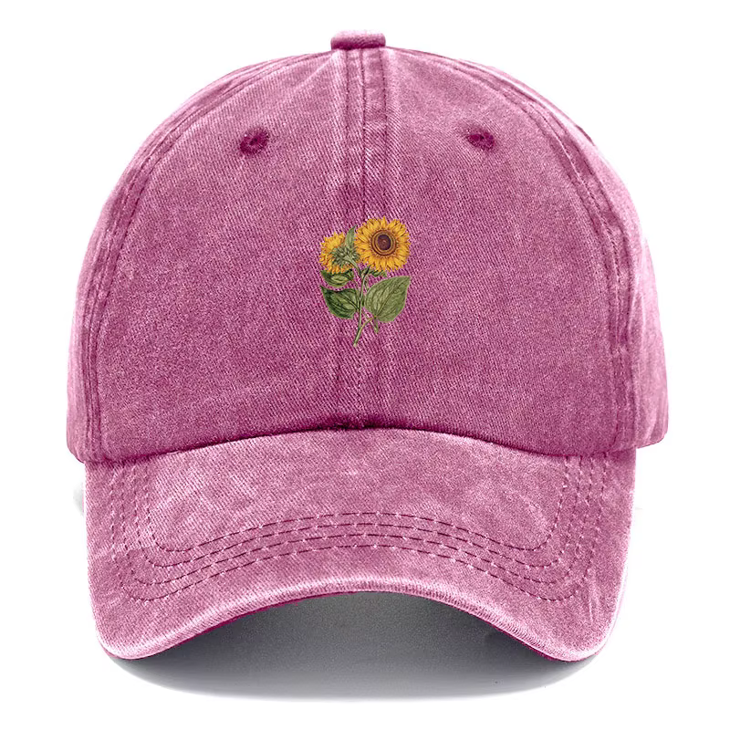 Casquette Snapback Tendance Broderie Tournesol Coton Délavé Vintage Réglable Unisexe Hip Hop Streetw