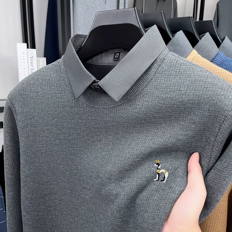 Marque de luxe hommes hiver manches longues tricot pull revers broderie chiot doublé polaire pull lo