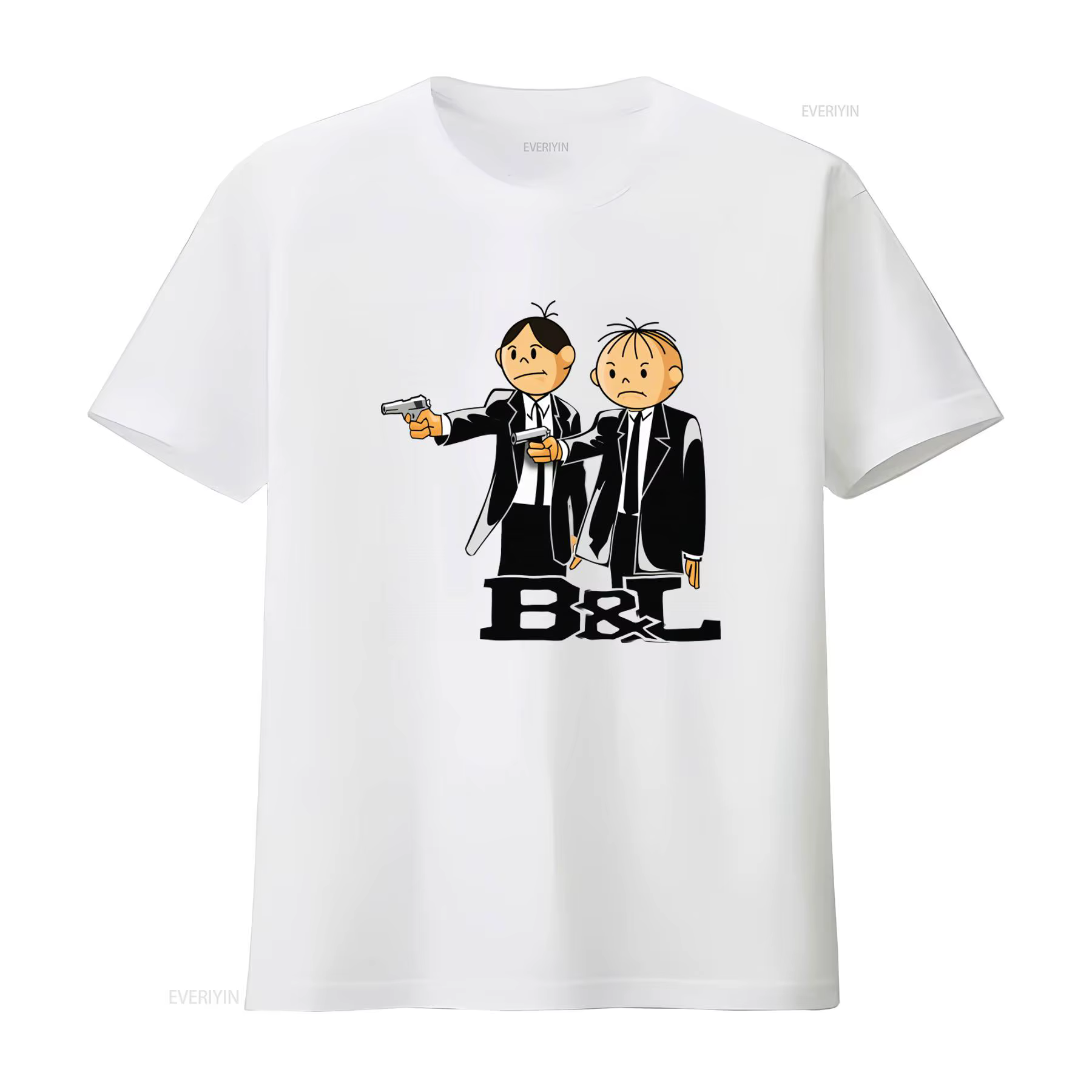 T-shirt de dessin animé Bolek et Lolek pour hommes, design élégant noir et blanc avec imprimé armes,