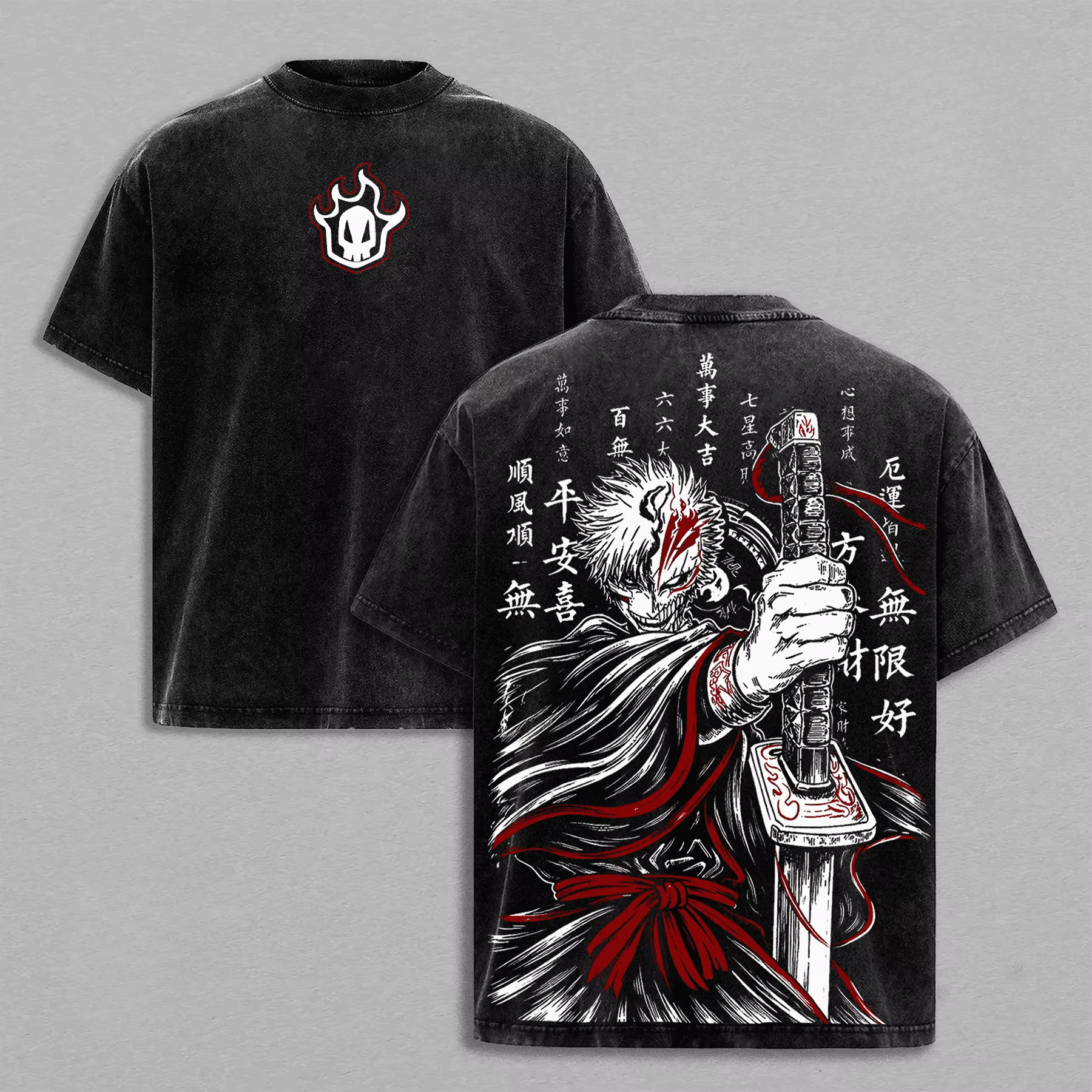 T-shirt Kurosaki Ichigo BLEACH Anime Vintage Lavé Coupe Oversize pour Homme – Vêtement d'été à Manch