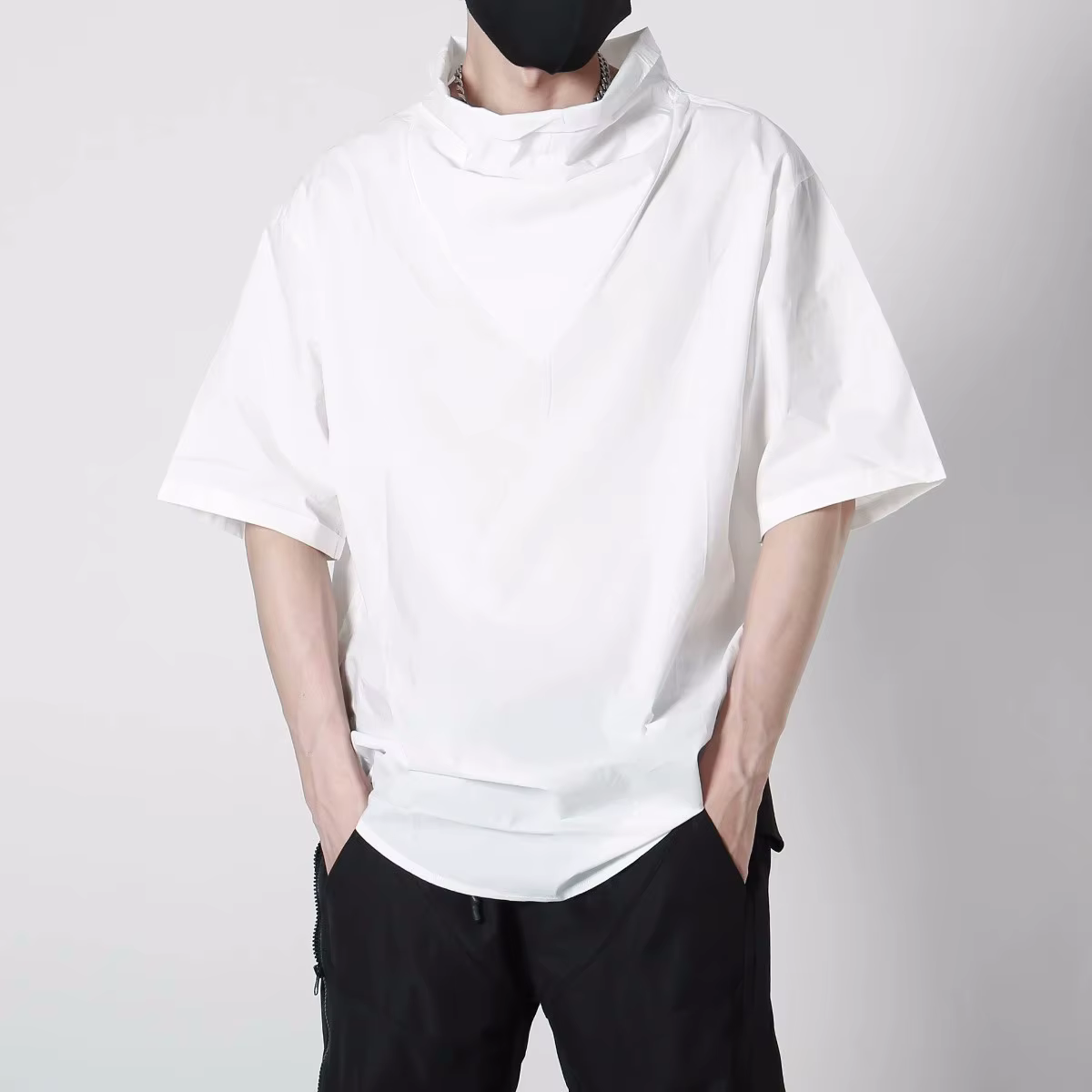 Techwear-T-Shirt à Col Roulé pour Homme, Streetwear, Hip Hop, Harajuku, Été