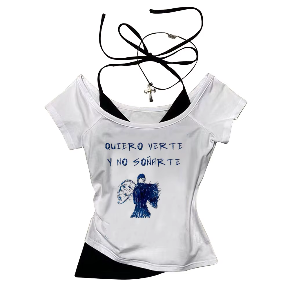 Milo j top tees t-shirt gothique hip hop pour femmes, style universitaire des années 80, anime gothi