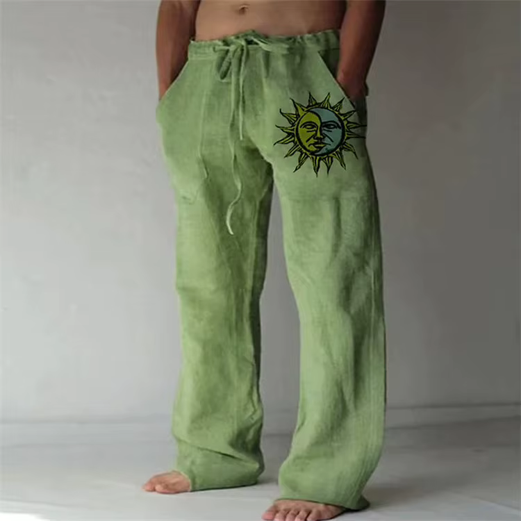 Pantalon vintage en coton et lin pour hommes, vêtement de proximité, élastique, surdimensionné, Hip 