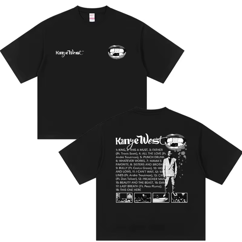 T-shirt graphique Kanye West 2026 Tour Album, T-shirt ample en coton style rétro Y2K pour homme, T-s