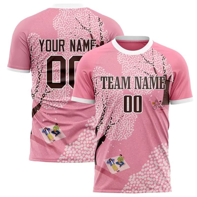 Nom de l'équipe personnalisé numéro nom T-shirt de Football personnalisé bricolage col rond rose spo