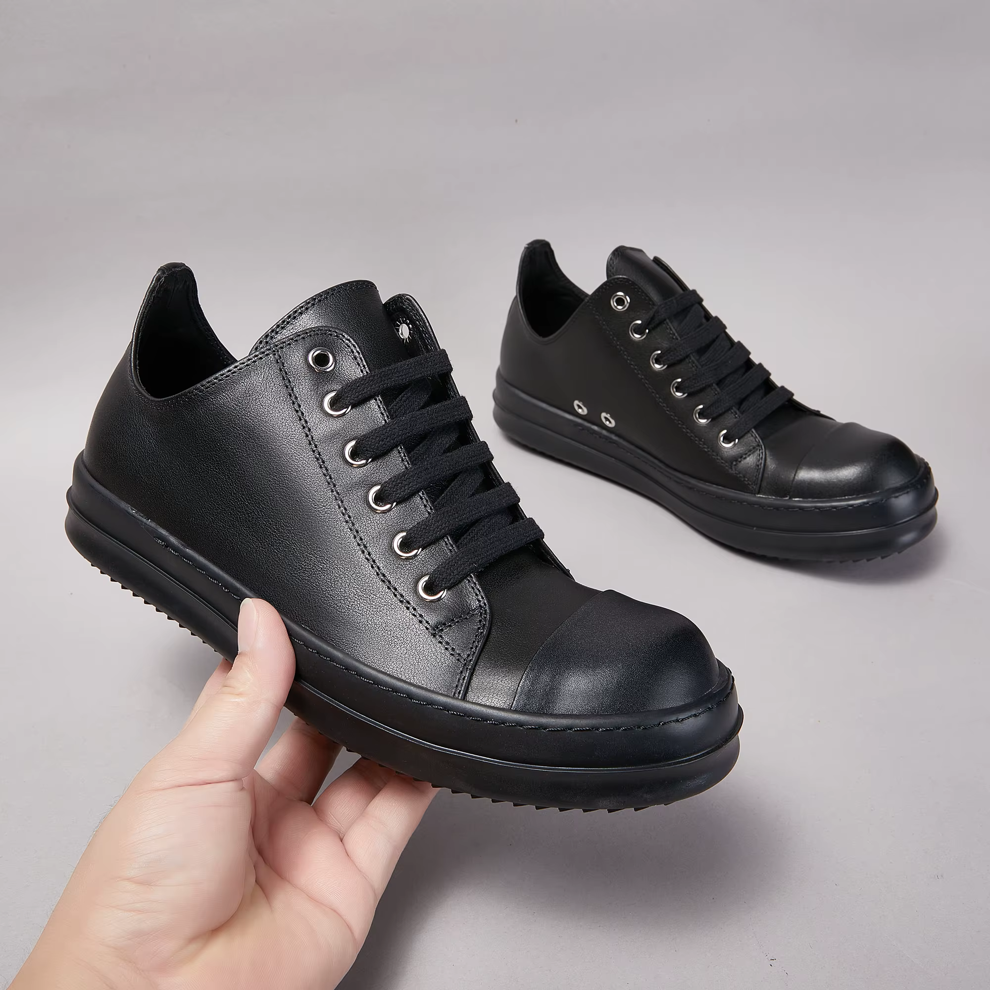 Chaussures basses décontractées en cuir noir pour hommes et femmes, chaussures de rue plates, plate-