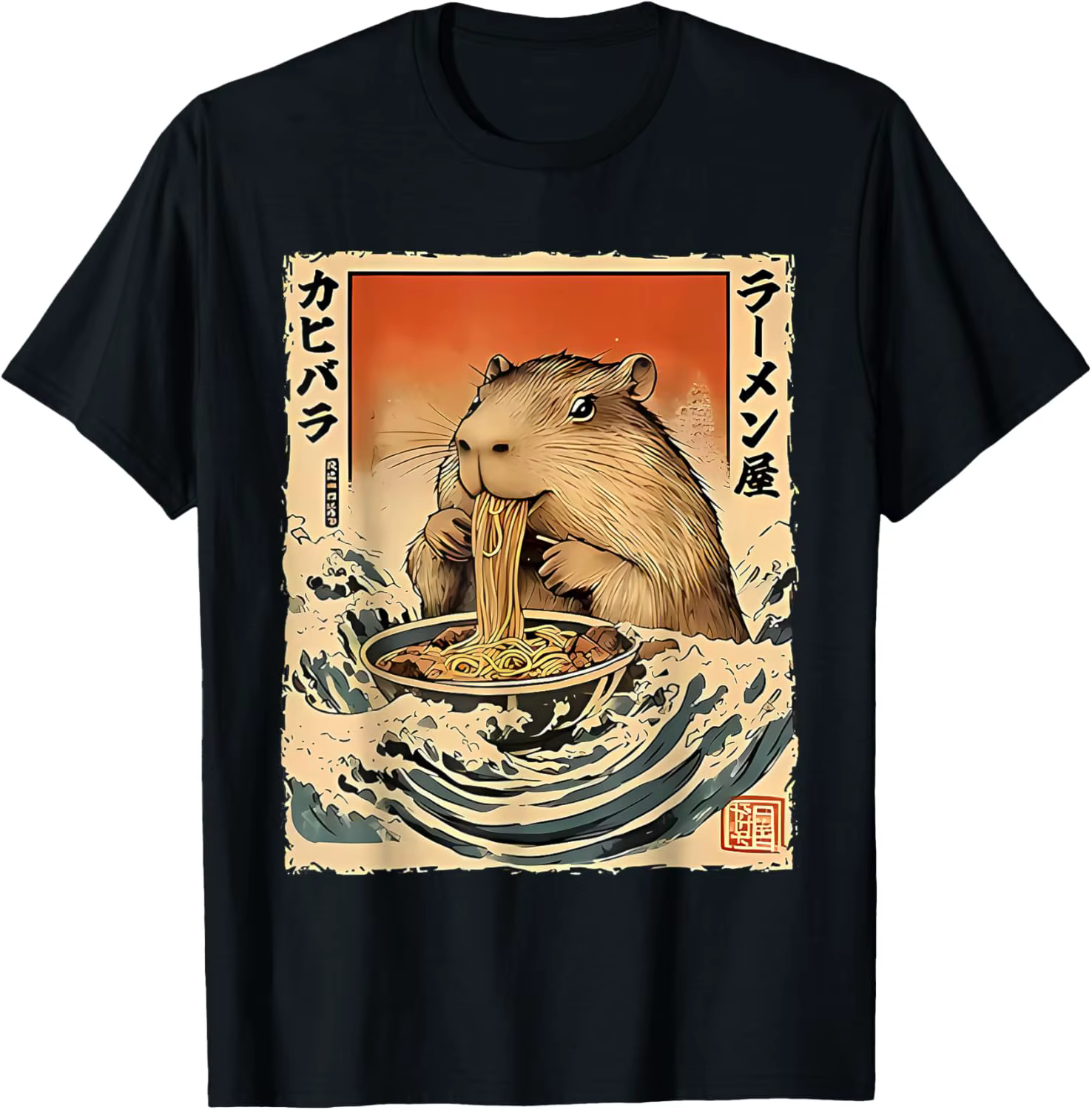 T-shirt amusant Capybara Ramen, imprimé japonais, haut décontracté pour femme, streetwear d'été, t-s