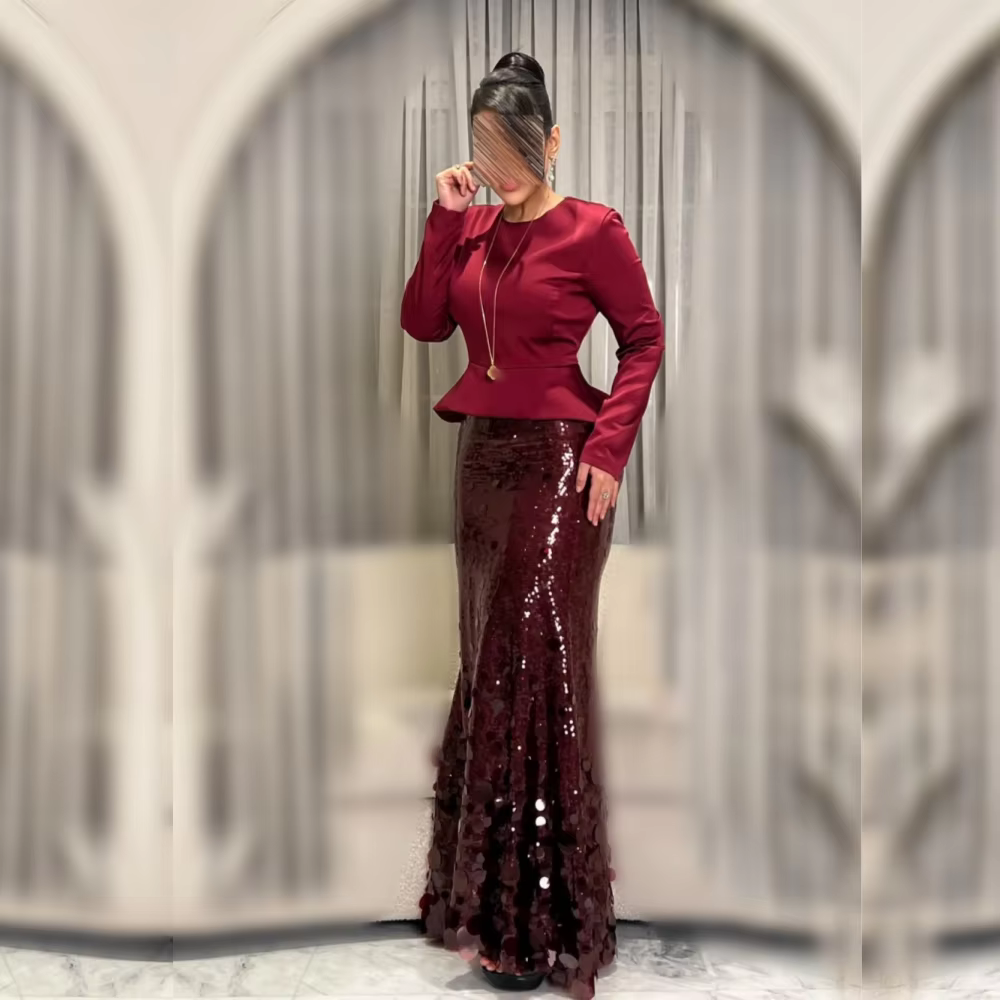 Robes de soirée de luxe personnalisées pour femmes, robes longues à col rond et à paillettes, robes 