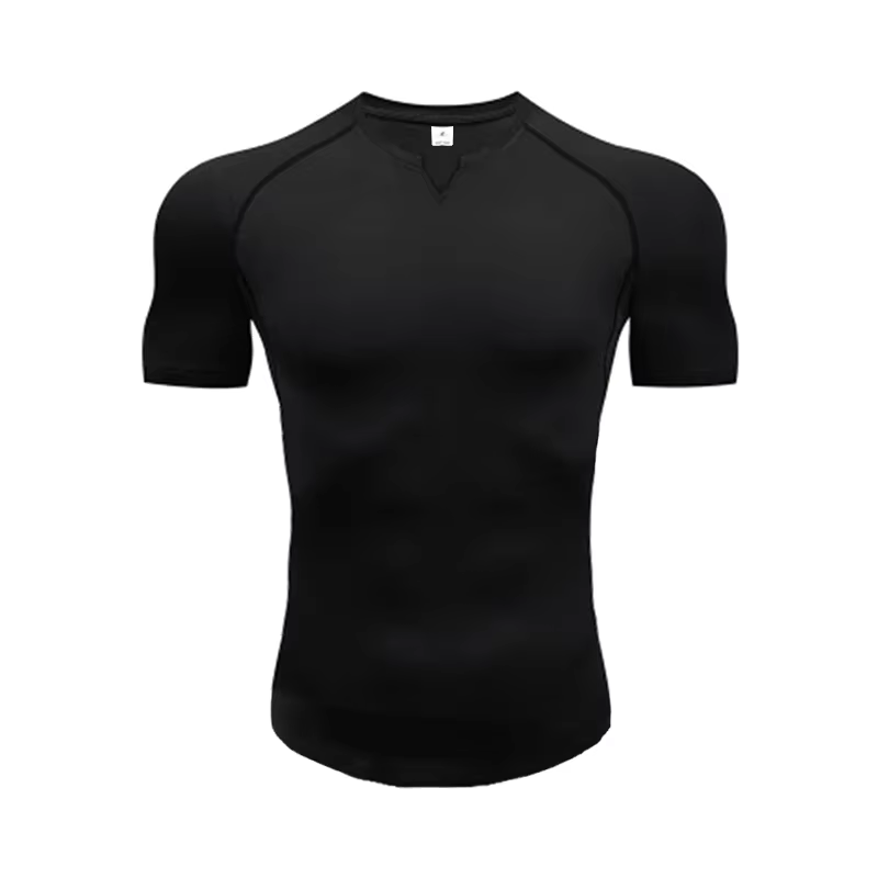 T-shirts de sport pour hommes, coupe ajustée, col en V, séchage rapide, pour la course à pied, la mu