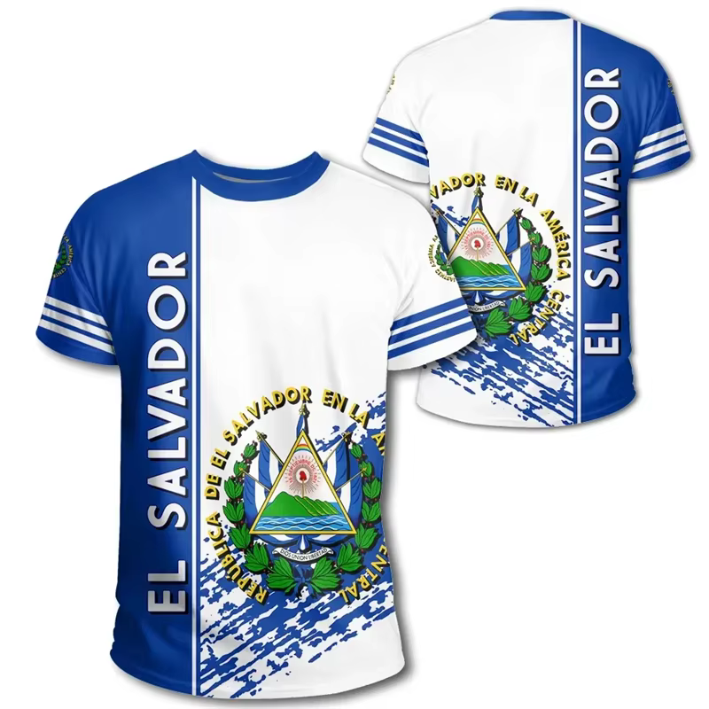 T-shirt imprimé 3D El Salvador Feel pour hommes, survêtements de sports de plein air, t-shirts respi