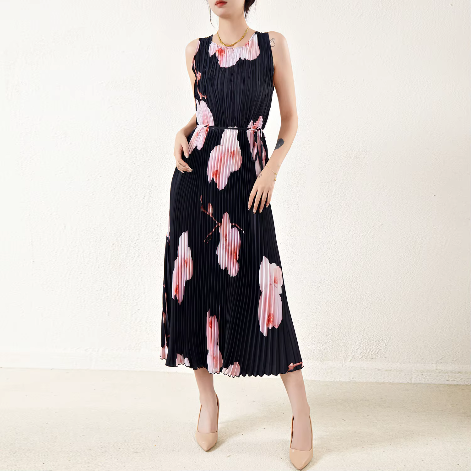 Robe en Polyester de haute qualité pour femmes, dernière conception, mode imprimée, sans manches, ro