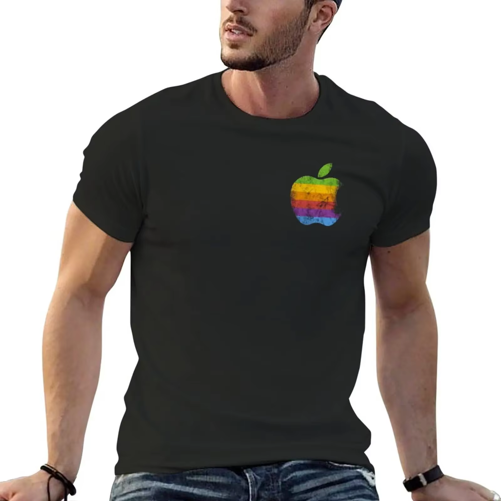 Apple Retro Logo Essential T-Shirt pour hommes, chemise graphique personnalisée, coupe couvertes