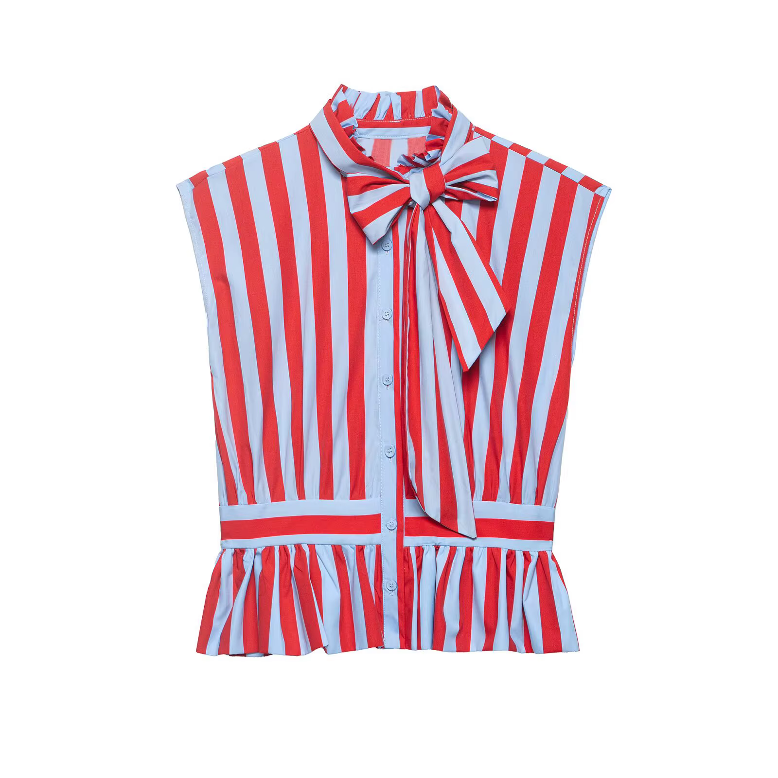 Chemisier rayé pour femme avec nœud, nouvelle collection Printemps 2026, mode, sans manches, col pli