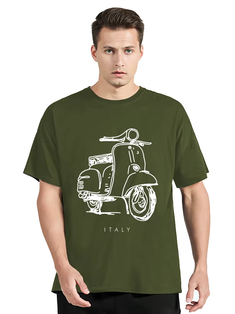 T-shirt de scooter à manches courtes vintage pour hommes, impression d'art minimaliste italien, vête